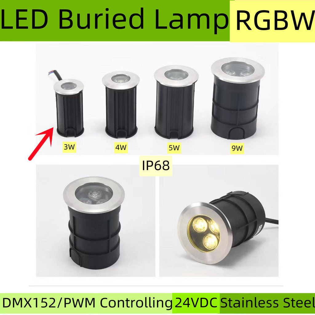 10Pack FREE SHIPPING RGBW IP68 Waterproof Outdoor LED Underground Light 3W 24V Deck light Buried Lamp Spotlight for Pathway Driveway Garden Recessed Landscape with Stainless Steel Body PC Cover Tempering Glass Len