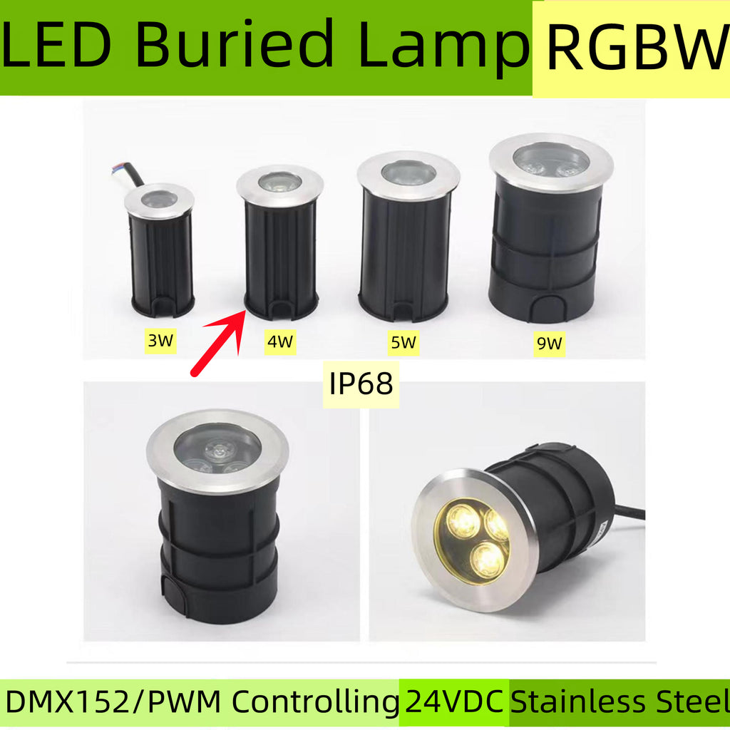 10Pack FREE SHIPPING RGBW IP68 Waterproof Outdoor LED Underground Light 4W 24V Deck light Buried Lamp Spotlight for Pathway Driveway Garden Recessed Landscape with Stainless Steel Body PC Cover Tempering Glass Len