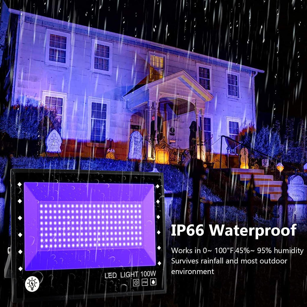 2 Pack Black Lights - 30W 385-400 nm AC85-265V Upgraded LED Flood Light with Switch, Waterproof IP66 for Glow Party, Stage Lighting, Aquarium, Glow in The Dark, Body Paint, Fluorescent Poster, Neon Glow