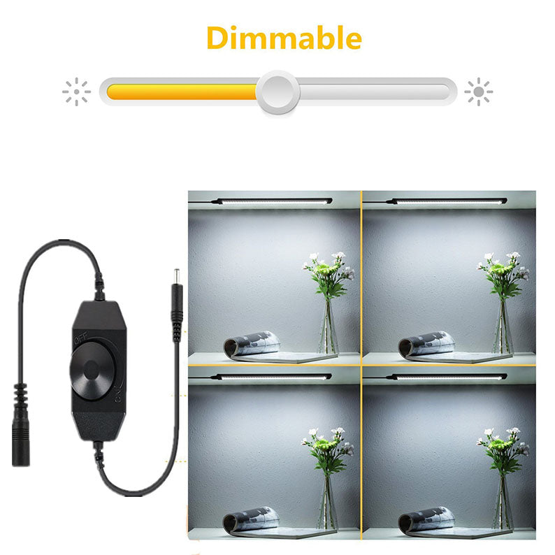 1 PACK 7mm Thick Black Finish LED Under Cabinet Lighting Dimmable Kit CRI90 300LM SMD2835 12V 5W (10W Replacement) with Dimmer & Power Supply Included