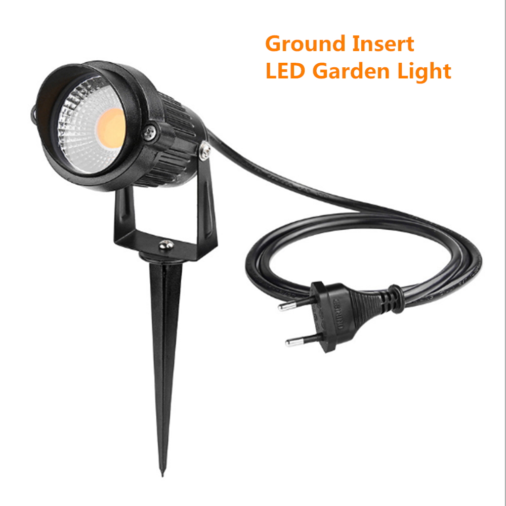 LightingWill FREE SHIPPING 5 PACK of 5W Outdoor IP65 Ground Inserted / Seated LED Garden Light Bullet Head Black Color Finish 85-265V AC Non-Dimmable with Plug and Play Power Cord