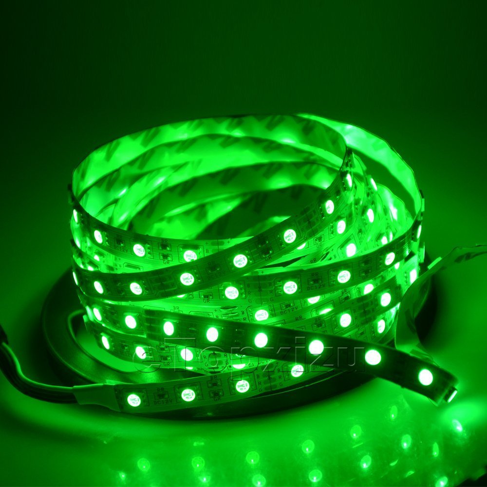 DC12V <36W, 3Amp 5Meter (16.4Feet) SMD5050 150LED RGB Multi-Color Changing Flexible LED Strips 30LEDs 7.2W Per Meter, 10mm Wide White PCB