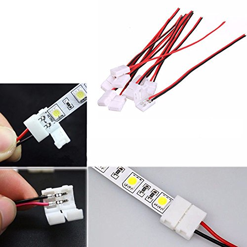 LightingWill LED Strip Connector 2Pin 8mm Wire Solderless Snap Down 2Pin Conductor for 8mm Wide 3528 2835 Single Color Flex LED Strips