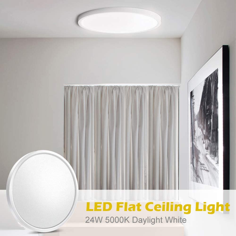 LightingWill LED Flush Mount Ceiling Light Fixture, 2800K/4000K/5000K  3200LM, 12 Inch 24W, Flat Modern Round Lighting Fixture, 240W Equivalent White Ceiling Lamp for Closets, Kitchens, Stairwells, Bedrooms.etc.