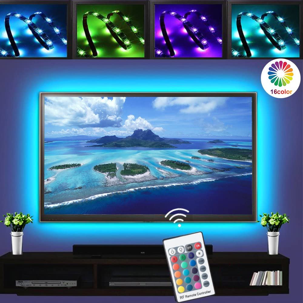5V LED TV Backlights Kits RGB Color Changeable USB Powered Strip Light with RF Controller for 24 inch-60 inch HDTV, PC Monitor and Home Theater, Atmosphere Building, Eyes Protect.