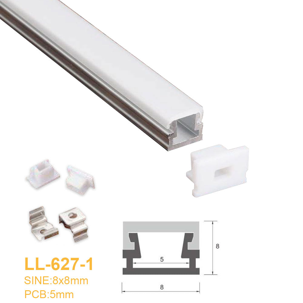 8MM*8MM LED Aluminum Profile with Flat Milky White Cover Surface Mounting for LED Rigid Strip Lighting System