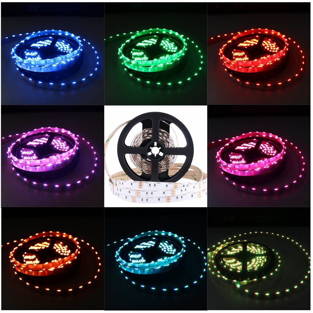 Side Emitting RGB Color Changing LED Strip Lights SMD020 16.4Ft(5M) 300LEDs 60LEDs/M DC12V 14.4W 2.88W/M 10mm White PCB Flexible Ribbon LED Tape with Adhesive Tape