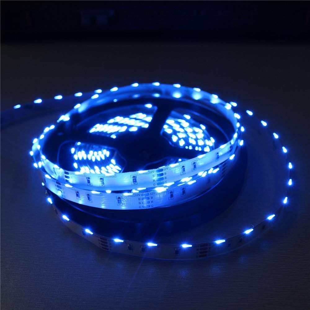 Side Emitting RGB Color Changing LED Strip Lights SMD020 16.4Ft(5M) 300LEDs 60LEDs/M DC12V 14.4W 2.88W/M 10mm White PCB Flexible Ribbon LED Tape with Adhesive Tape