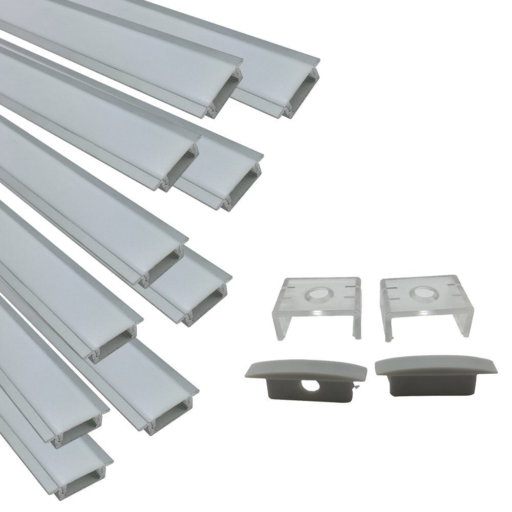 Silver U01 9x23mm U-Shape Internal Profile Width 12mm LED Aluminum Channel System with Cover, End Caps and Mounting Clips for LED Strip Light Installations