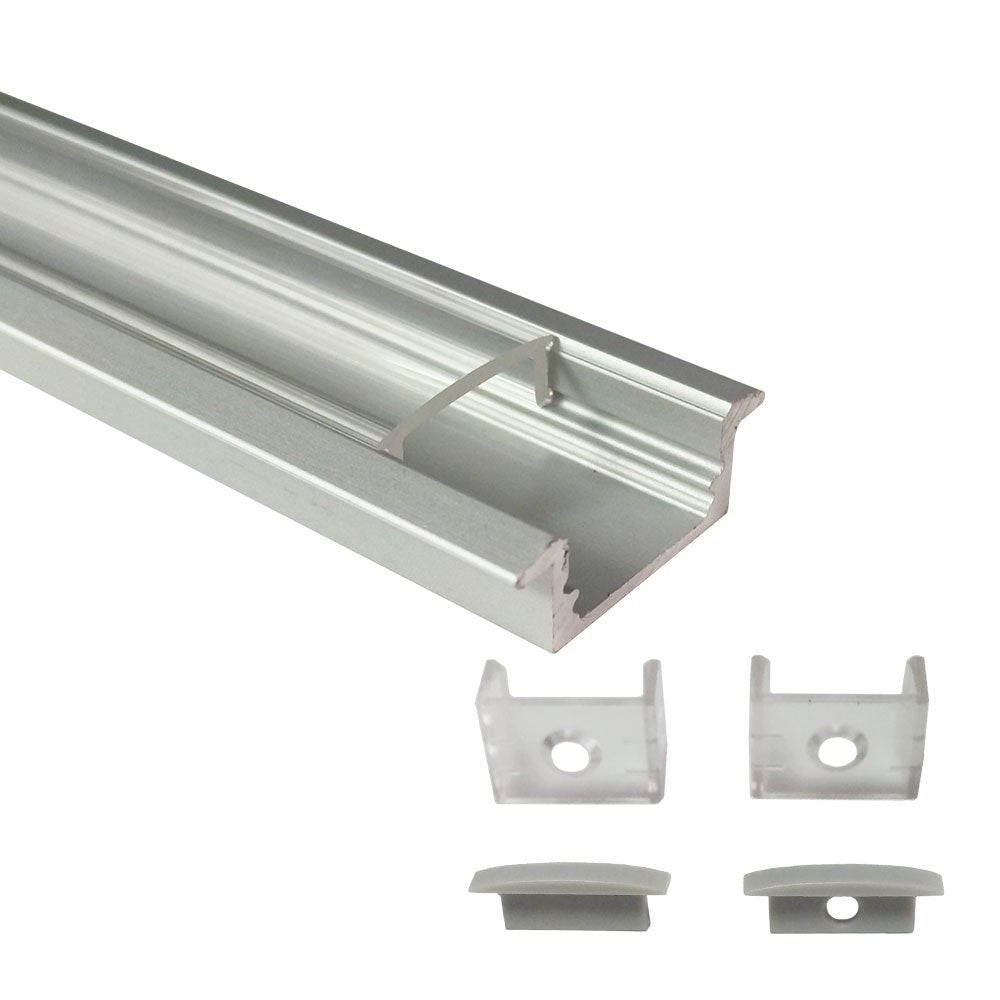 Silver U01 9x23mm U-Shape Internal Profile Width 12mm LED Aluminum Channel System with Cover, End Caps and Mounting Clips for LED Strip Light Installations