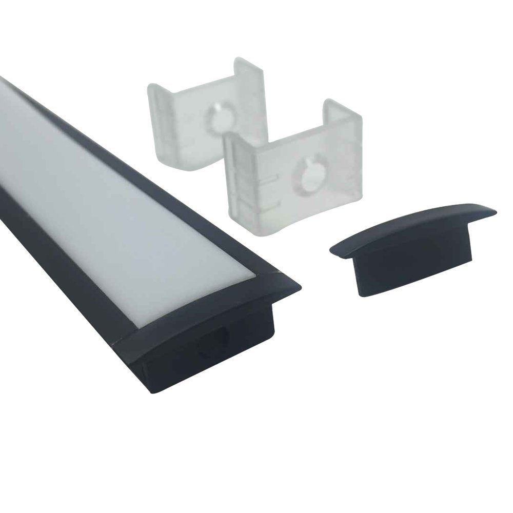 Black U03 10x30mm U-Shape Internal Width 20mm LED Aluminum Channel System with Cover, End Caps and Mounting Clips Aluminum Profile for LED Strip Light Installations