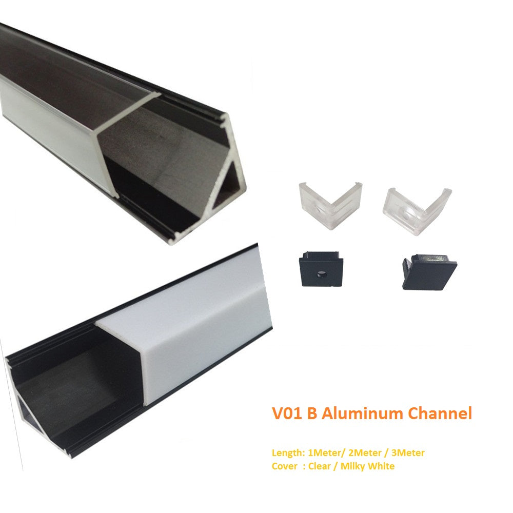 Black V01 16x16mm V-Shape Vertical Angle Cover Internal Width 12mm Corner Mounting LED Aluminum Channel with End Caps and Mounting Clips Aluminum Extrusion