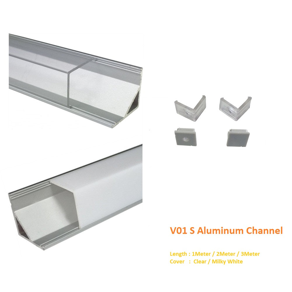 Silver V01 16x16mm V-Shape Vertical Angle Cover Internal Width 12mm Corner Mounting LED Aluminum Channel with End Caps and Mounting Clips Aluminum Extrusion