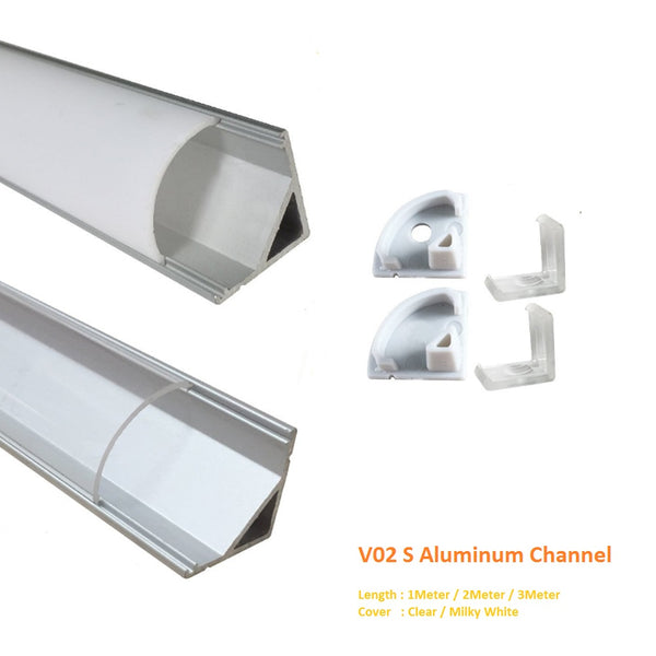 Silver V02 16x16mm V-Shape Curved Cover Channel Internal Width 12mm Corner  Mounting LED Aluminum Channel with End Caps and Mounting Clips Aluminum