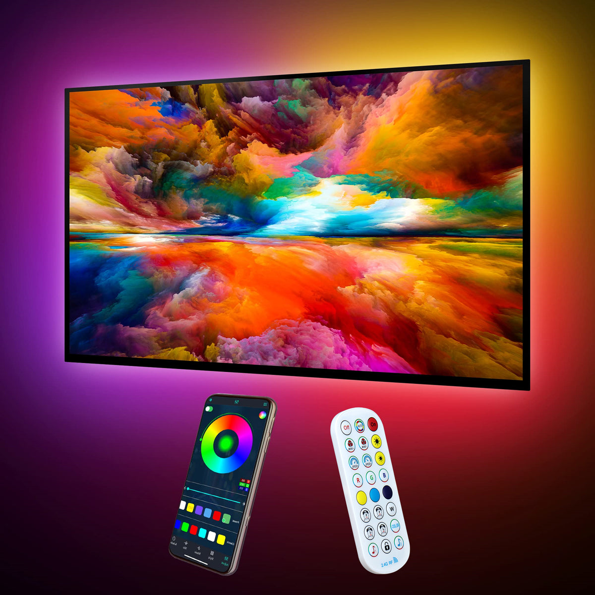 Smart RGB TV backlights，TV LED back light, Music Sync Bluetooth APP and Remote Control, TV lights behind for LED Show, TV, Computer, Gaming Room or Bedroom