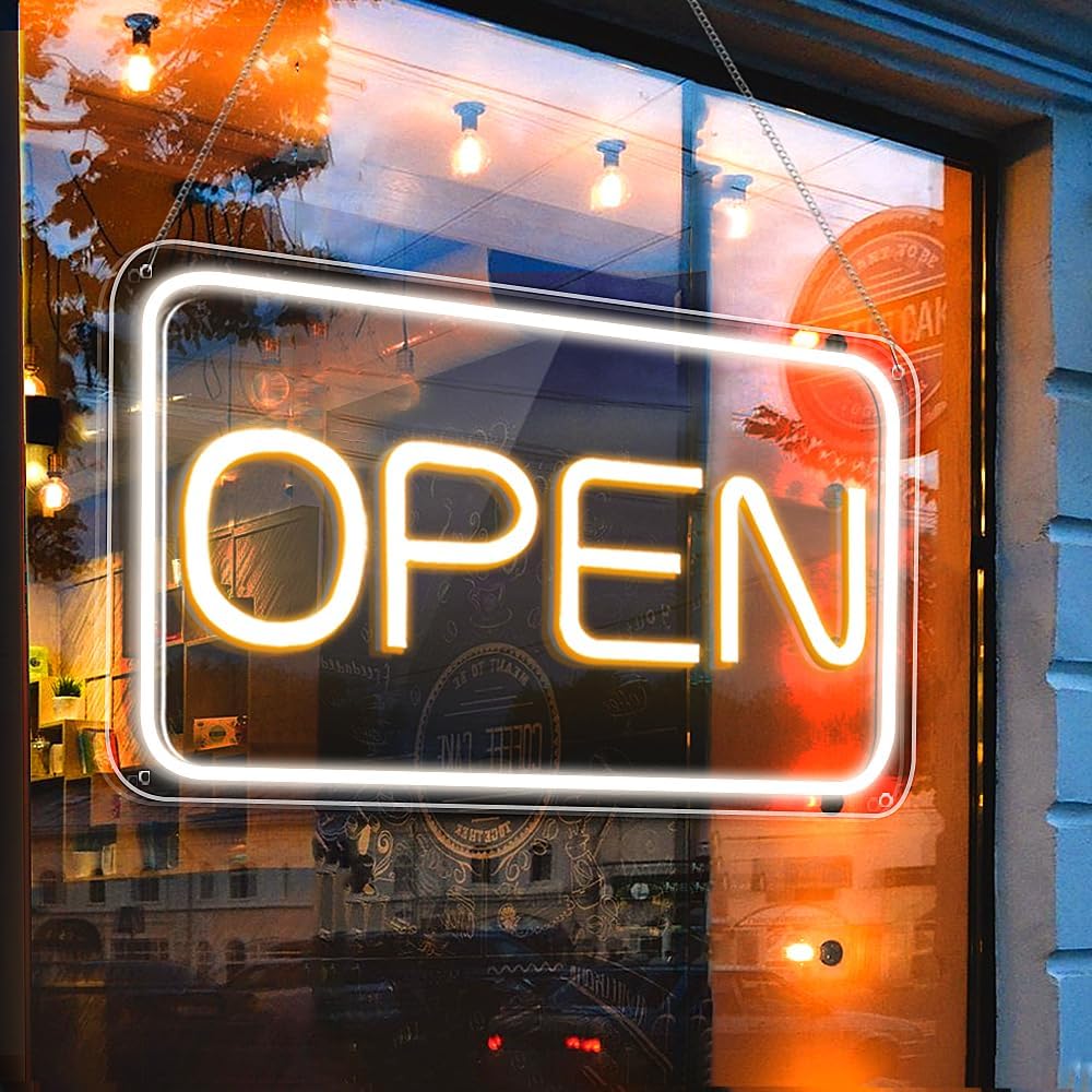 Open Signs 23"x 12"for Business, 12V COB Chip LED Neon Open Sign,  Bright Electric Light Up Open Signs with ON/OFF Switch adapter for Bars, Stores, Coffee Shop, Hotel, Window, Outdoor etc.