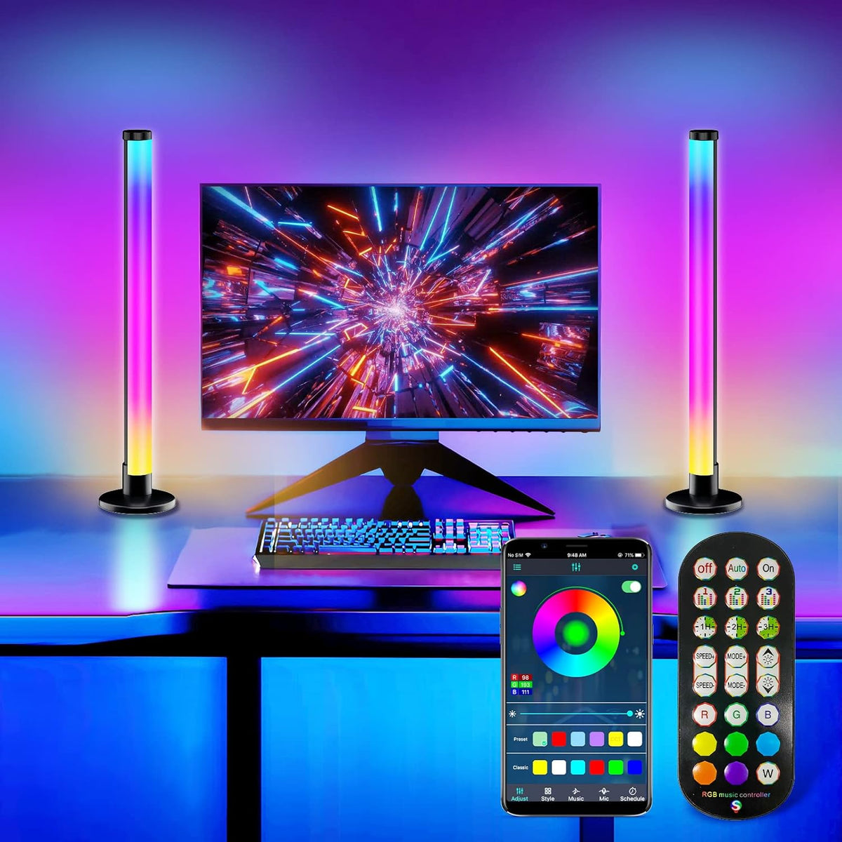 RGB Light Bar, Led Smart Light Bar with 16 Million Colors, APP Remote Control, for Room, Gaming, PC Decoration