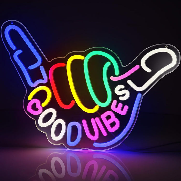 Good Vibes Neon Sign, Dimmable Good Vibes Only Neon Signs Light with ON/OFF Switch, USB Powered Neon Signs for Wall Decor, Colorful Light Up LED signs for Bedroom Game Room Party Club Decor