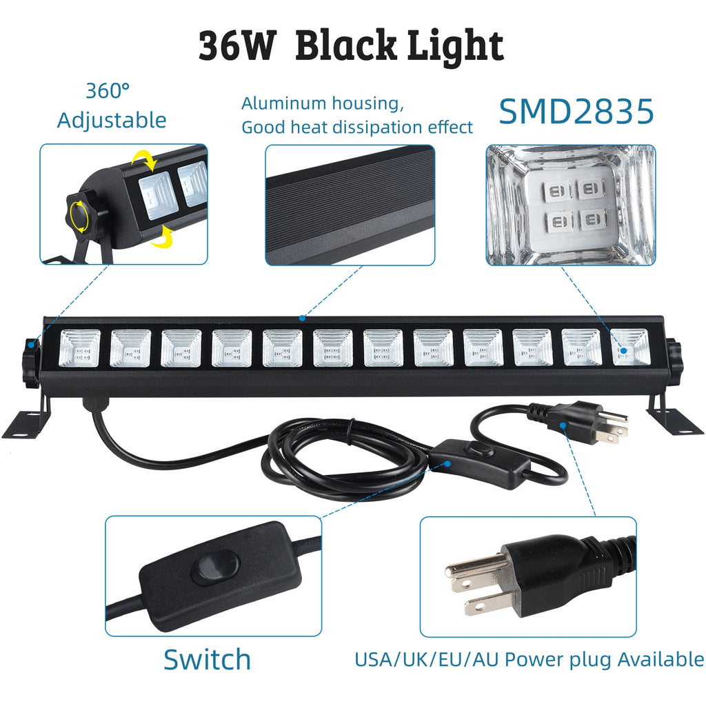100W 385-400nm LED UV Black Light Bar, Black Lights for Glow Party, Bl –  LEDLightsWorld