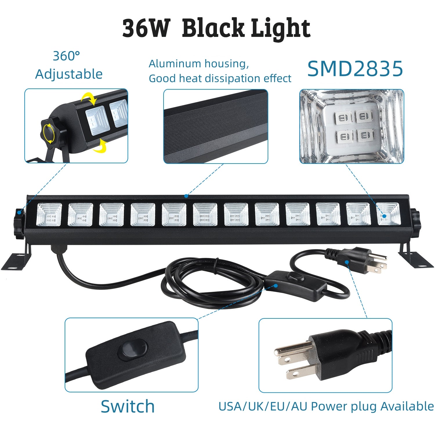 36W 385-400nm LED Black Light Bar, Black Lights for Glow Party, Black –  LightingWill