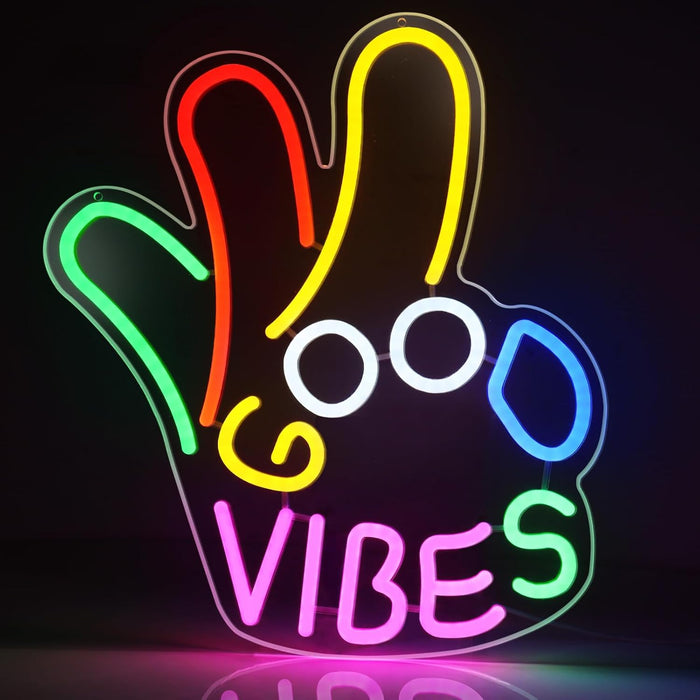 Good Vibes Neon Sign, Dimmable Good Vibes Only Neon Signs Light with ON/OFF Switch, USB Powered Neon Signs for Wall Decor, Colorful Light Up LED signs for Bedroom Game Room Party Club Decor