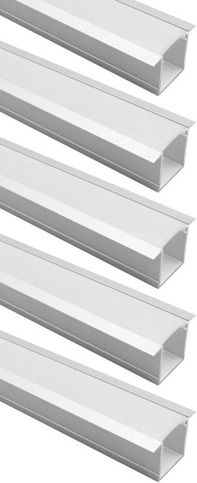 LightingWill Spot Free U Shape LED Aluminum Channel 5-Pack 3.3ft/1M 36x24mm Anodized Silver Track Internal Width 20mm with Cover End Caps Mounting Clips for Cabinet Kitchen LED Strip Lighting-U05S5