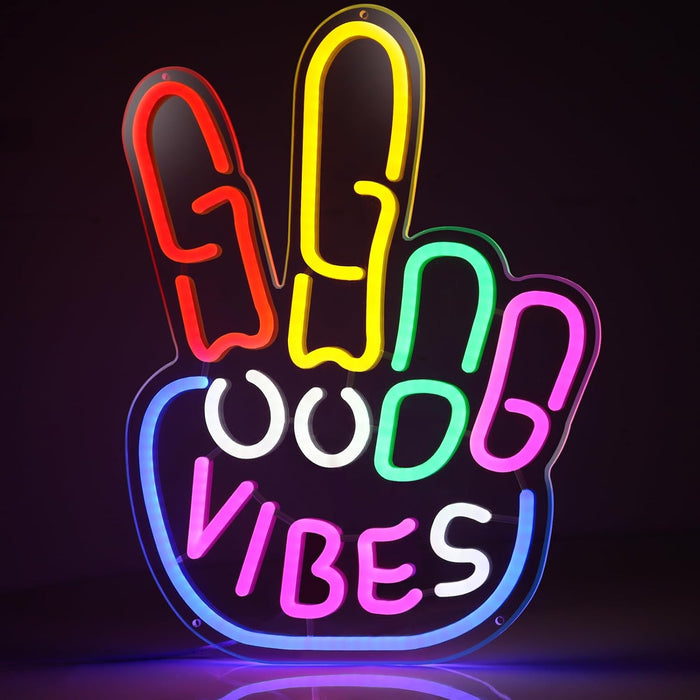 E1- Good Vibes Neon Sign, Dimmable Good Vibes Only Neon Signs Light with ON/OFF Switch, USB Powered Neon Signs for Wall Decor, Colorful Light Up LED signs for Bedroom Game Room Party Club Decor