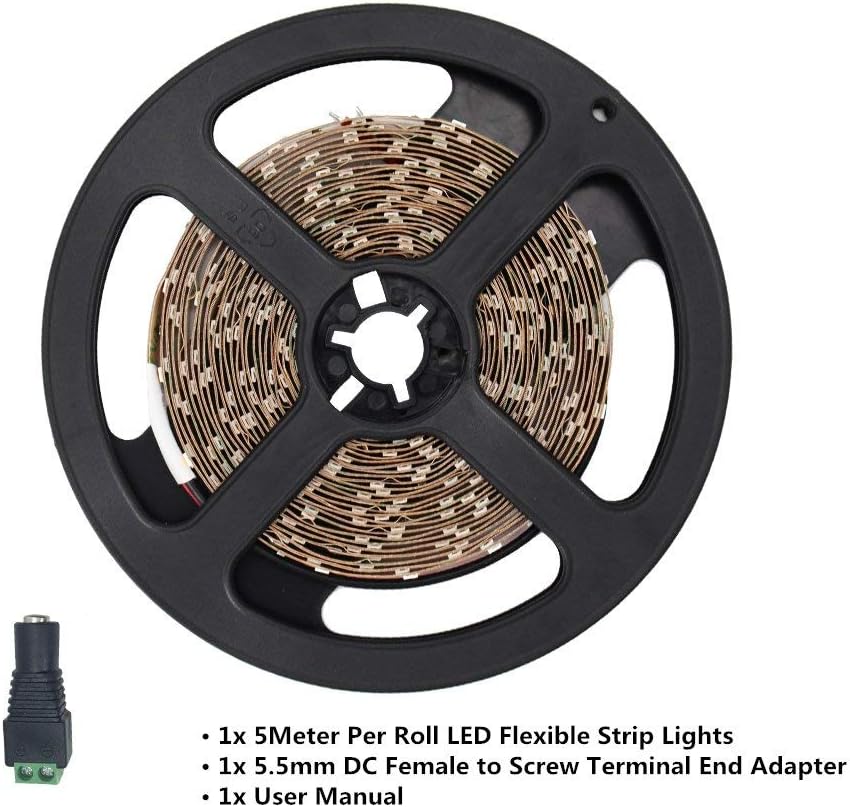 LightingWill LED Strip Light CRI90 SMD3528 16.4Ft(5M) 300LEDs Warm White 3000K-3500K 60LEDs/M DC12V 24W 4.8W/M 8mm White PCB Flexible Ribbon Strip with Adhesive Tape Non-Waterproof H3528WW300N