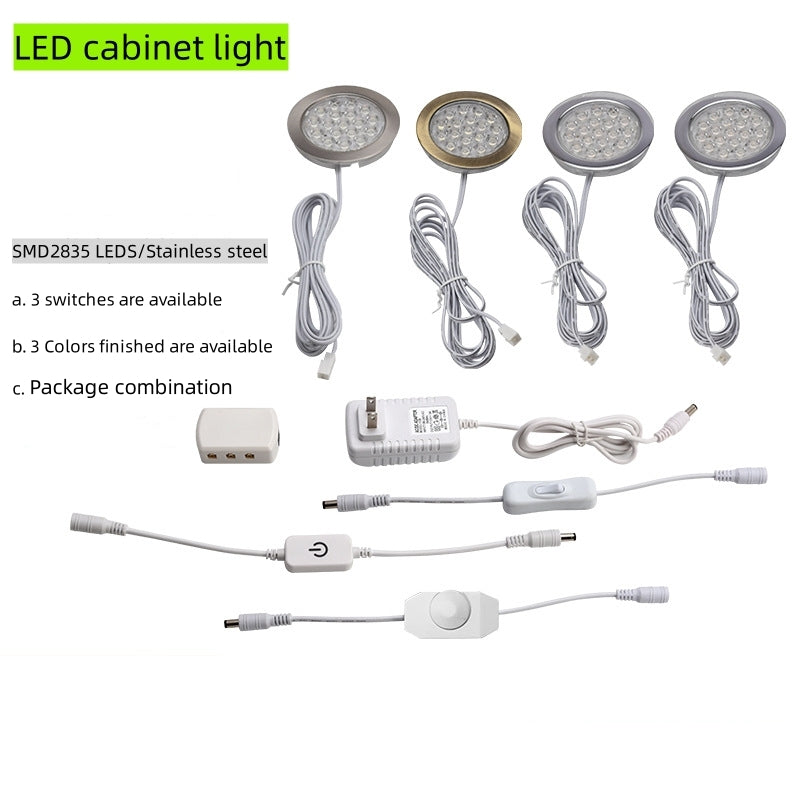 4pcs Pack Round LED Under Cabinet Lighting Stainless Steel LED Puck Light 2W 12VDC, 3 Switches Optional Controllable Puck Light for Motorhome, Caravan, Truck, Kitchen, Wine Cabinet, Wardrobe