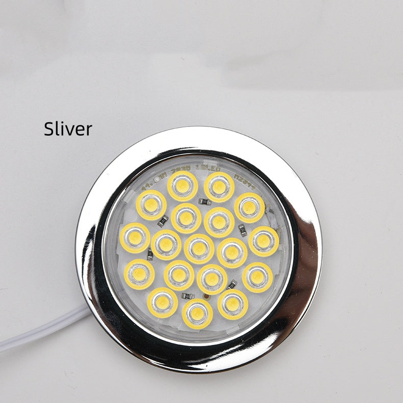 6pcs Packing Rounded LED Stainless Steel Under Cabinet Lighting 2W 12VDC 3 Switches are Available Controllable Puck Light for Motorhome, Caravan, Truck, Kitchen, Wine Cabinet, Wardrobe
