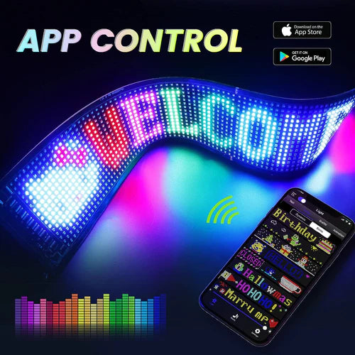 Free Shipping Model 1664 Flexible USB 5V Car LED Sign Bluetooth App Control Display Screen Text Pattern Animation LED sign display for Car Windows, Shop, Bar and Entrance Sign