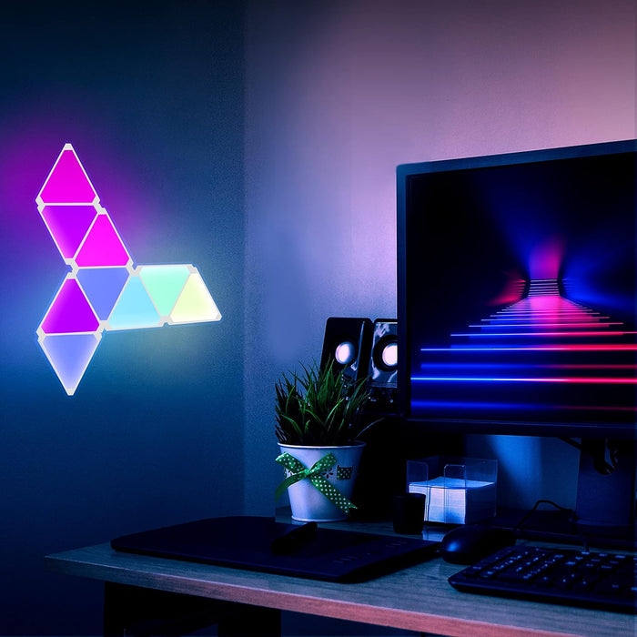 Glide Triangle Light Panels, Music Sync RGB Wall Light, 16 Million Color Dimmable Led Panel Lights, DIY Design,Works with Alexa & Google Assistant, Smart WiFi App Control Gaming Room Lights, 6 Pack