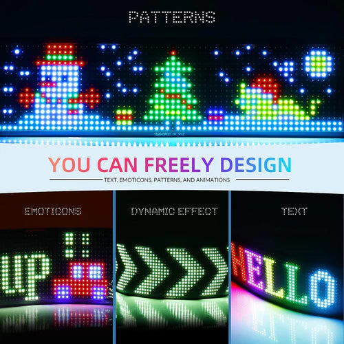 Free Shipping Model 1664 Flexible USB 5V Car LED Sign Bluetooth App Control Display Screen Text Pattern Animation LED sign display for Car Windows, Shop, Bar and Entrance Sign