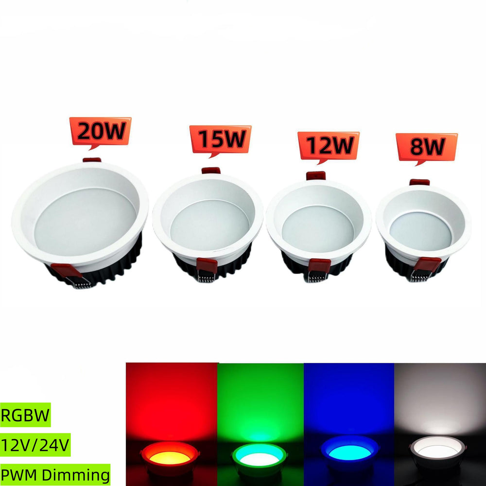 Free Shipping 4 Pack RGBW Super Bright Modern Recessed LED Lighting 8W/12W/15W/20W DC12V/24V White Round LED Embedded Panel Lights Aluminum Indoor Ceiling Downlight Hotel Lighting Bar Lighting Dancing Room Lighting Restaurant Lighting