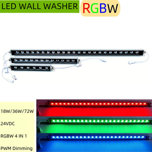 12'' Long RGBW SMD5050 18W 24V LED Wall Washer Light, Tempering Glass Cover IP67 Waterproof Grade,Energy Saving Linear LED Strip Light for Bridge, Hotel, Mega Bar Christmas Advertising Boards, Billboard,Building Commercial Lighting