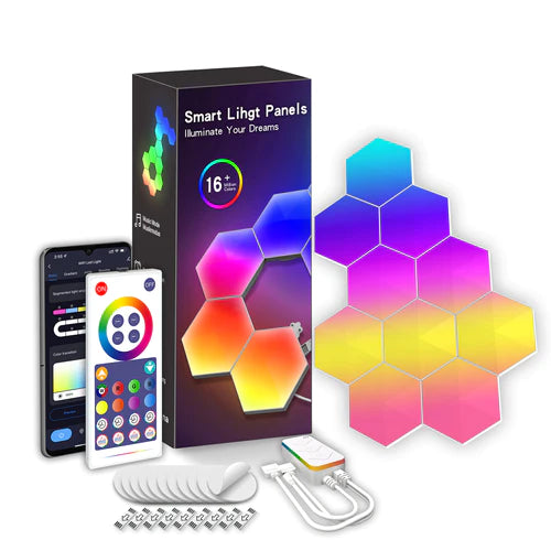 Glide Hexagon Lights Smart App Control RGB Hexagon LED Lights for Wall or Desktop with Music Sync for Gaming Room Streaming Decor