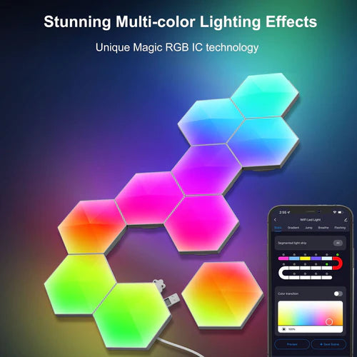 Glide Hexagon Lights Smart App Control RGB Hexagon LED Lights for Wall or Desktop with Music Sync for Gaming Room Streaming Decor