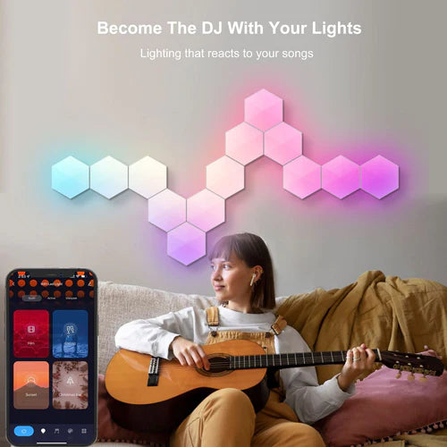 Glide Hexagon Lights Smart App Control RGB Hexagon LED Lights for Wall or Desktop with Music Sync for Gaming Room Streaming Decor