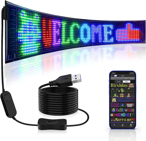 Free Shipping Model 1696 Small Flexible USB 5V Car LED Sign Bluetooth App Control Display Screen Text Pattern Animation LED sign display for Car Windows, Shop, Bar and Entrance Sign