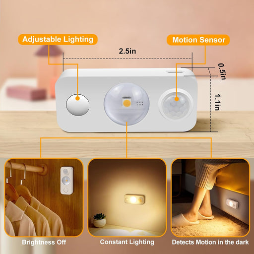 LED Motion Sensor Puck Lights, Rechargeable Cabinet Lights, Stick on Wireless LED Night Light for Closet, Drawer, Shelf, Under Cabinet, Warm White 4-6Pack, USB Charging Cord Included