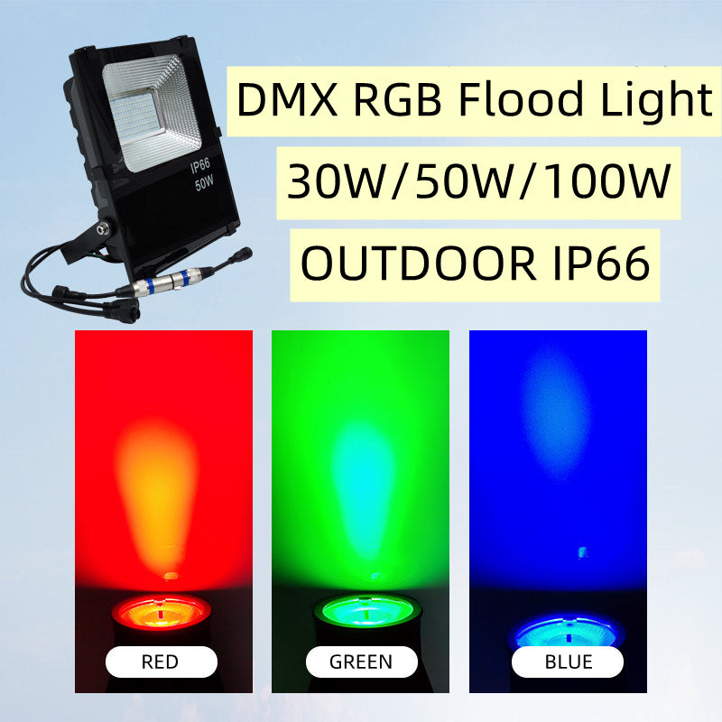 DMX512 RGB LED Flood Light 50W AC110-220V Outdoor IP66 LED WallWasher BLACK Aluminum Case Tempering Glass Cover High Lumen Security Light,Tunnel Spotlight Garden Landscape Lawn Lamp