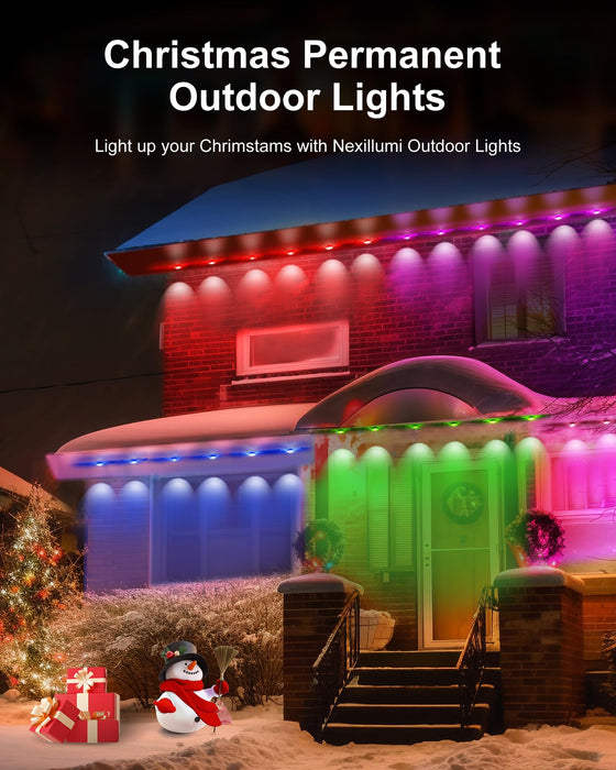 Permanent Outdoor Lights with App & Remote Voice control （Alexa, Google），100ft Smart Eaves Strips with 72 RGB LEDs，IP67 Waterproof at -20℃~ 60℃，54 Scene Modes Lighting for Party, Daily, Halloween, Christmas, Roof, Garden, Parties