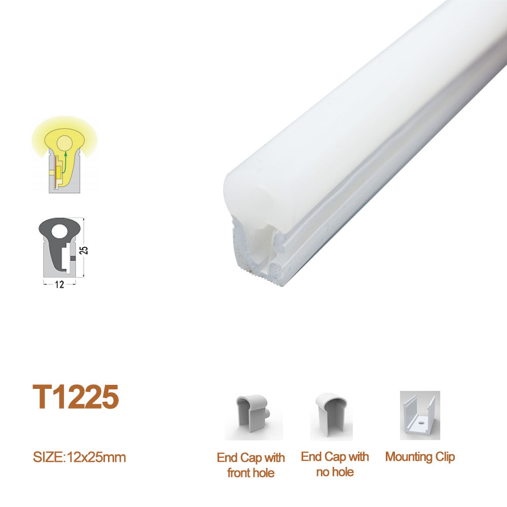 1M/5M/10M/20M Packung mit T1225 LED-Neonlicht-Gehäuse-Kit mit Endkappen und Befestigungsclips, flexibler Neonkanal passend für 12 mm breite LED-Lichtstreifen