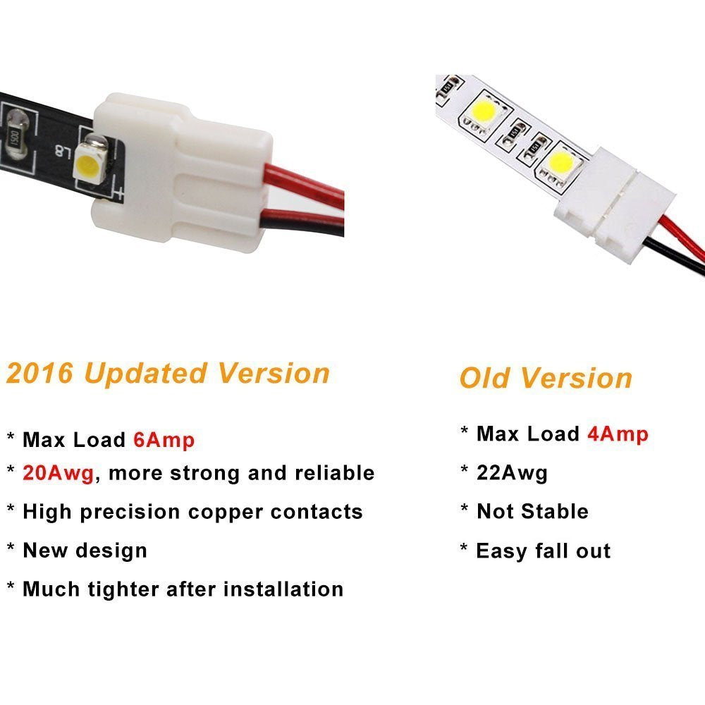 2 Pack (2016  Strip Connectors for 8mm Wide SMD 2835 Updated Version) Solderless Jumper Snap Down 2Conductor LED5 Single Color Flex LED Strips