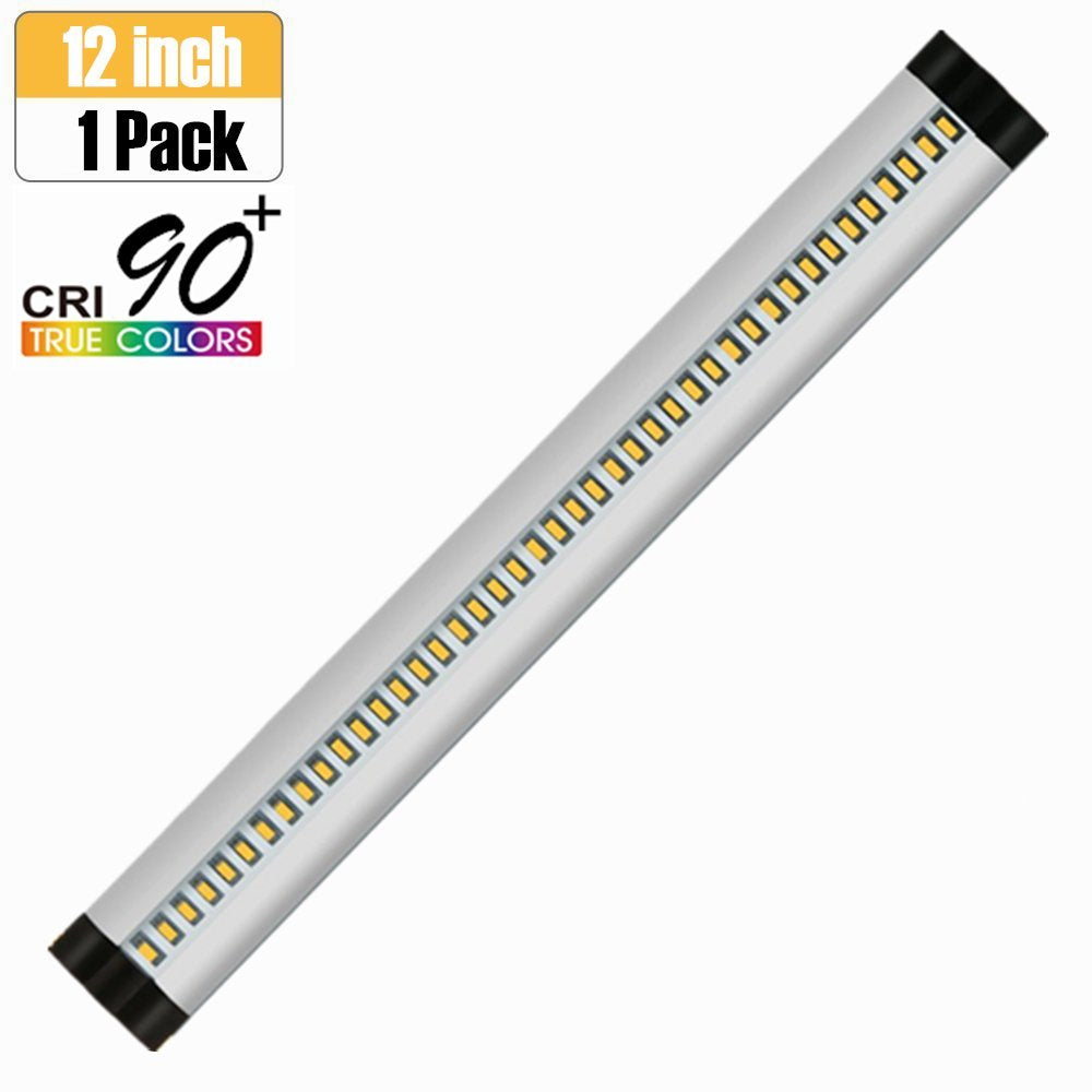 1 PACK 7mm Thick Silver Finish LED Under Cabinet Lighting Dimmable Kit CRI90 300LM SMD2835 12V 5W (10W Replacement) with Dimmer & Power Supply Included