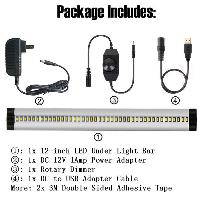 1 PACK 7mm Thick Silver Finish LED Under Cabinet Lighting Dimmable Kit CRI90 300LM SMD2835 12V 5W (10W Replacement) with Dimmer & Power Supply Included