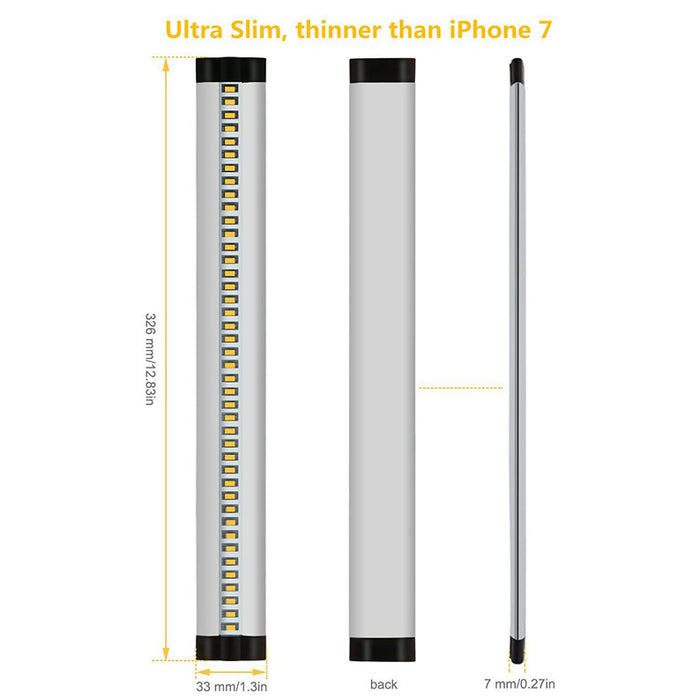 1 PACK 7mm Thick Silver Finish LED Under Cabinet Lighting Dimmable Kit CRI90 300LM SMD2835 12V 5W (10W Replacement) with Dimmer & Power Supply Included