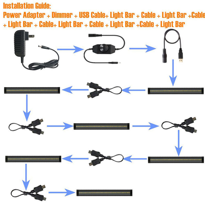 6 Pack 7mm Thick Black Finish LED Under Cabinet Lighting Kit Dimmable 1800LM CRI90 SMD2835 12V 30W (60W Replacement) with Dimmer & Power SUpply Included