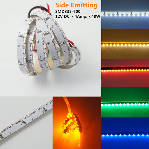 DC12V 5Meter (16.4Ft) Side-Emitting SMD335 600LEDs/Roll Flexible LED Strips 120LEDs/M 9.6W Per Meter Ribbon Lamp 8mm Wide