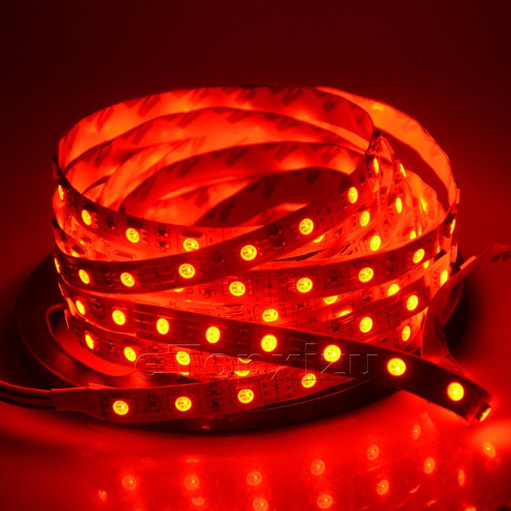 DC12V <36W, 3Amp 5Meter (16.4Feet) SMD5050 150LED RGB Multi-Color Changing Flexible LED Strips 30LEDs 7.2W Per Meter, 10mm Wide White PCB